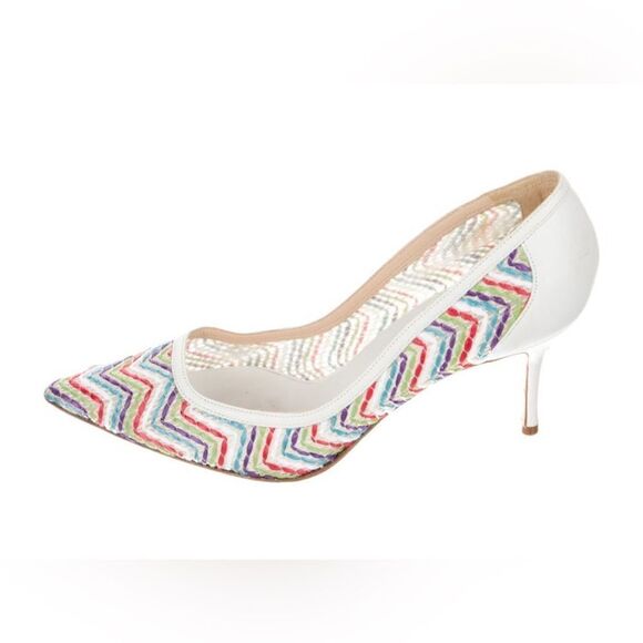 Manolo Blahnik Arina Leather Rainbow Zigzag Pump, size 9.5 - Picture 1 of 4